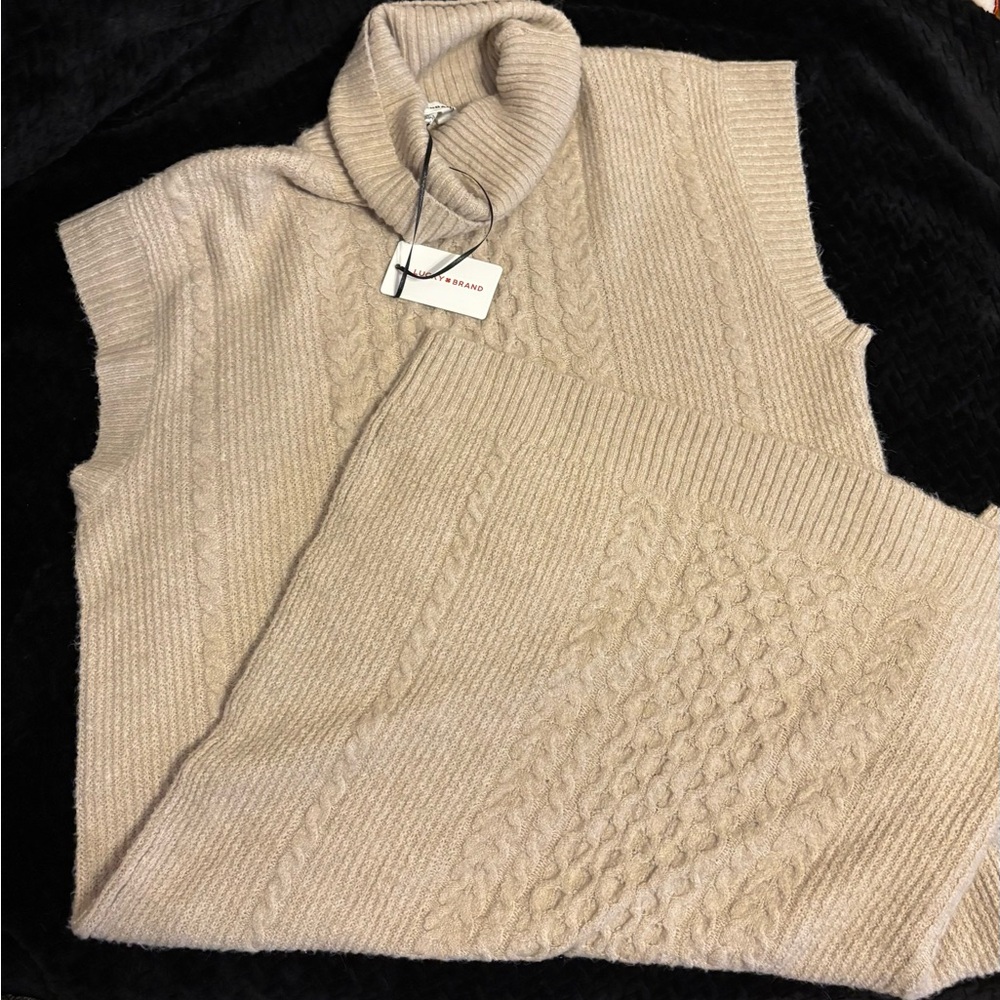 Lucky Brand Taupe Cable Knit Turtleneck Dress